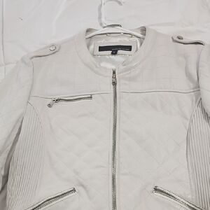 Wilsons Leather White Bomber Jacket with Ribbed Panels